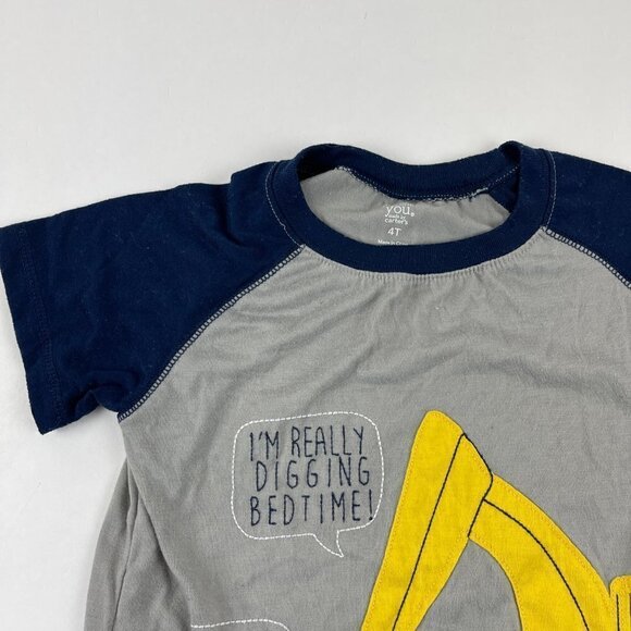 Just One You Carters Sleep Tshirt Boys Size 4T Gray Blue Bulldozer Short Sleeve - Picture 3 of 5